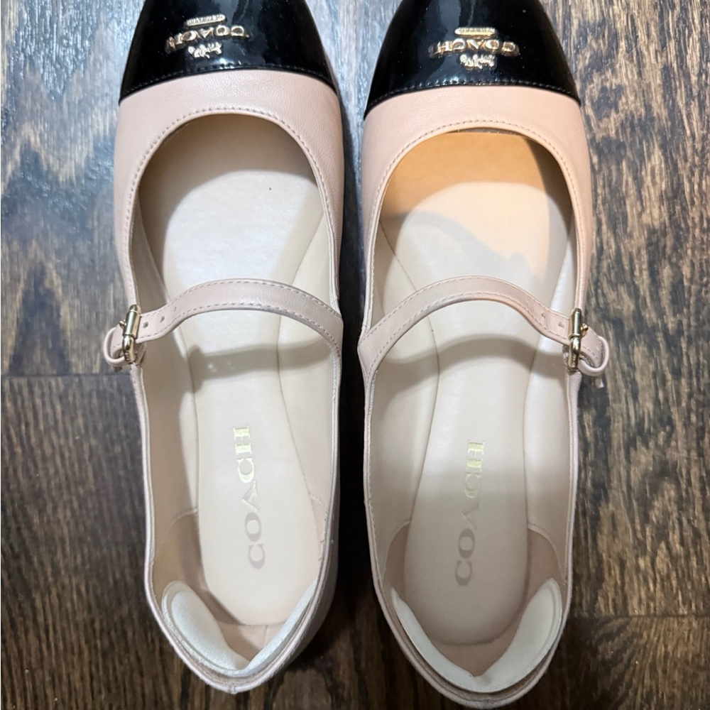 Coach Women's Pink and Black Mary Jane Flats
